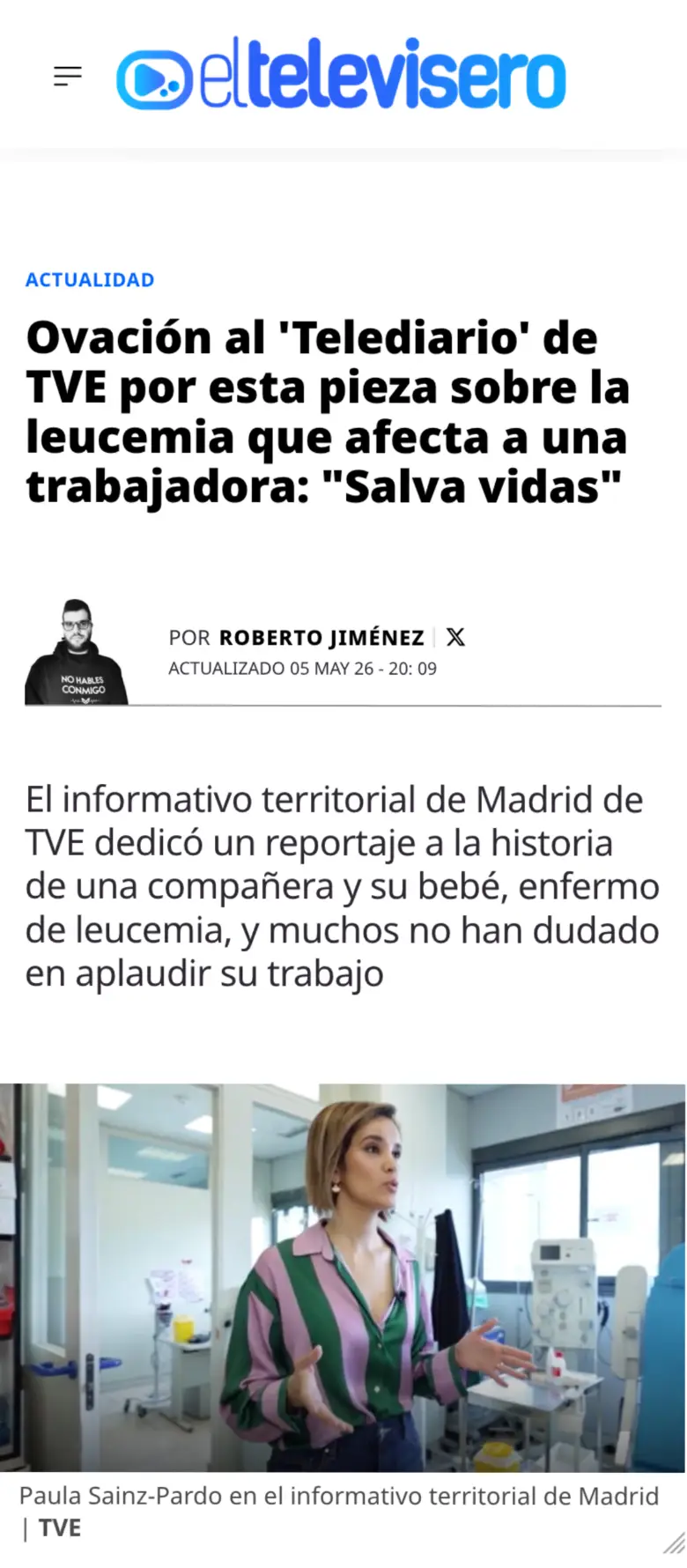Paula Sainz-Pardo en el televisero